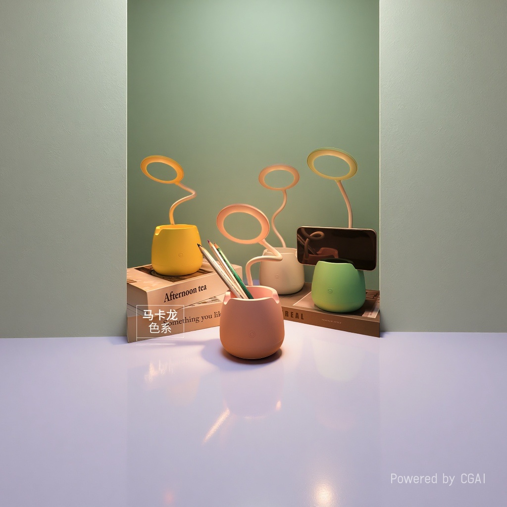 Cool Lamp Jiuliang Colorful Macaron Study eye-protecting desk Lamp with pen holder, mobile phone stand, magnifying glass Application Scenario