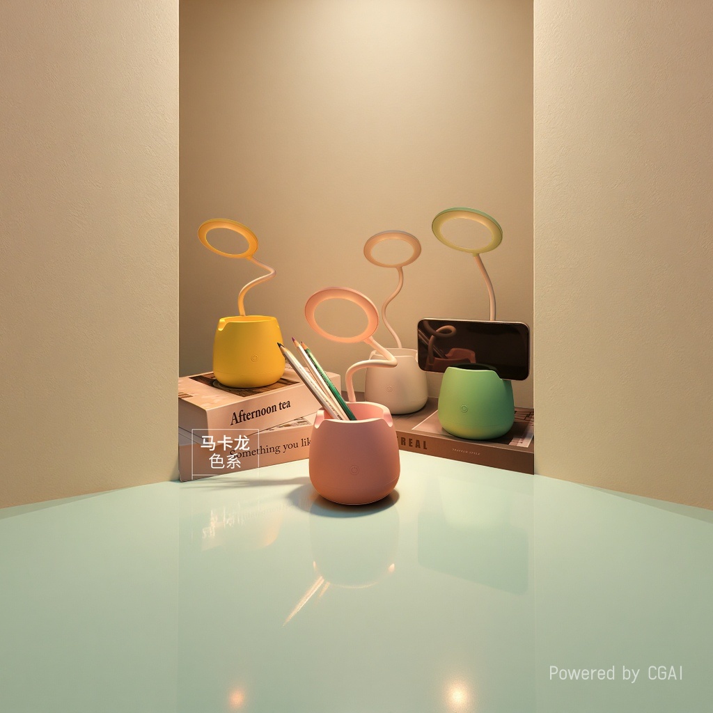 Cool Lamp Jiuliang Colorful Macaron Study eye-protecting desk Lamp with pen holder, mobile phone stand, magnifying glass Specification image