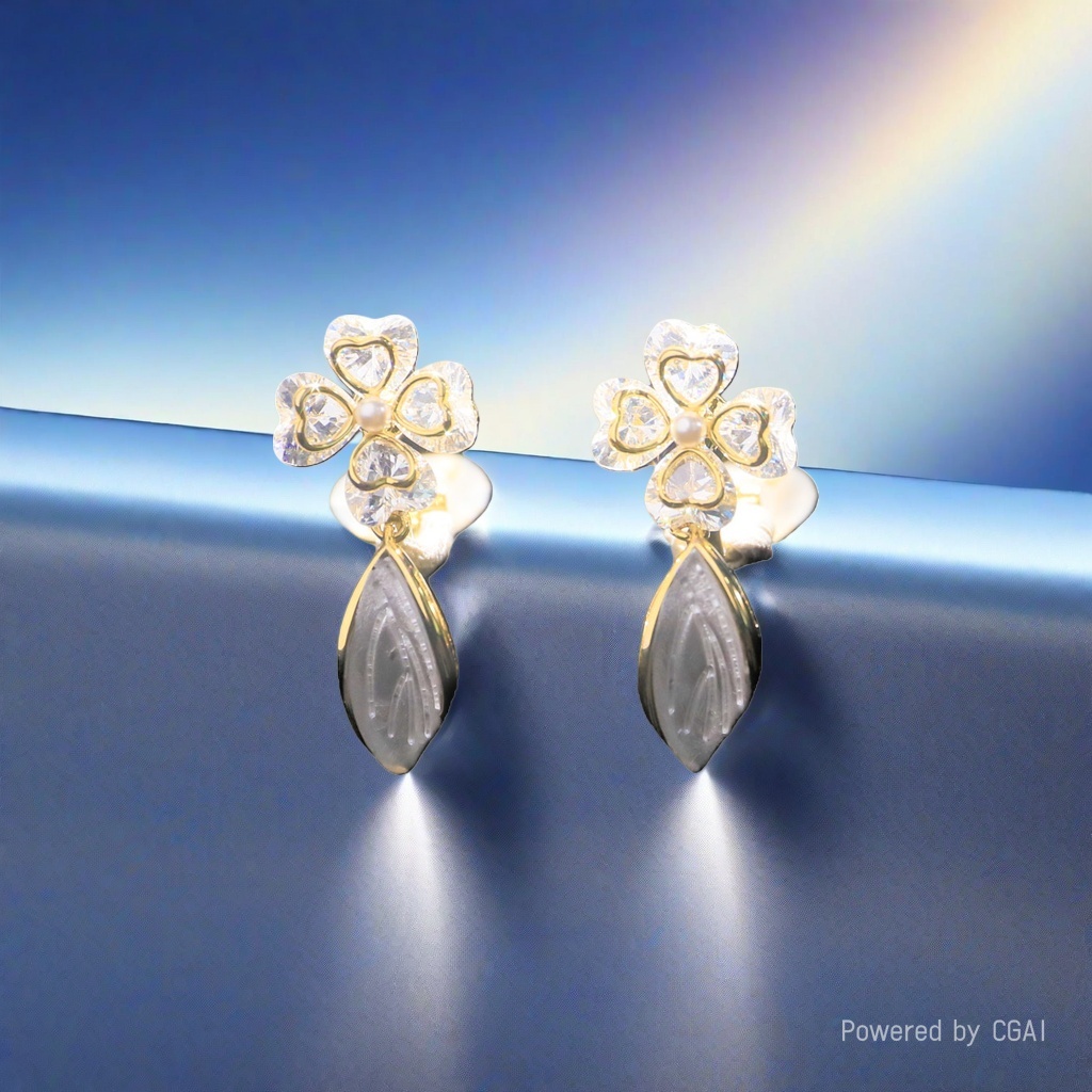 New copper-plated real gold and zircon four-leaf clover style versatile ear clips and earrings details Picture