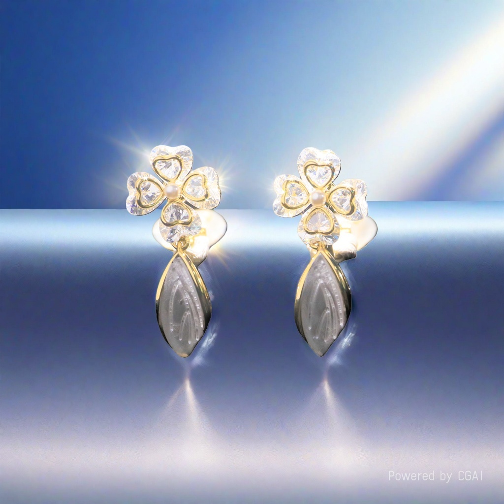 New copper-plated real gold and zircon four-leaf clover style versatile ear clips and earrings Specification image