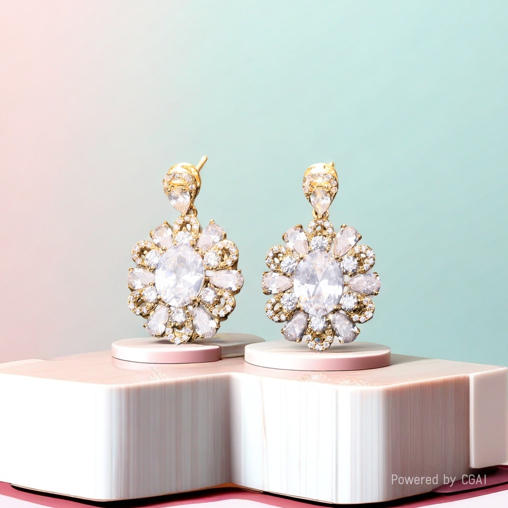 New copper-plated real gold inlaid zircon S925 silver needle luxurious and elegant stud earrings Application Scenario