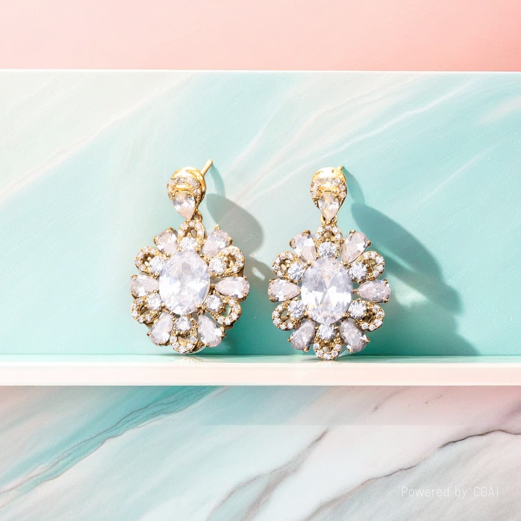 New copper-plated real gold inlaid zircon S925 silver needle luxurious and elegant stud earrings Specification image