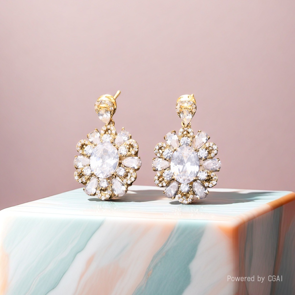 New copper-plated real gold inlaid zircon S925 silver needle luxurious and elegant stud earrings details Picture