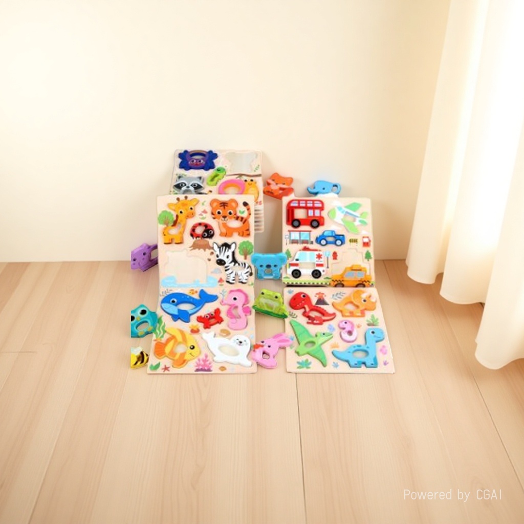 High-quality cartoon board hand-grabbed jigsaw puzzle, land animals, traffic dinosaurs, Marine creatures, baby picture recognition, early education and intelligence jigsaw puzzle toys details Picture