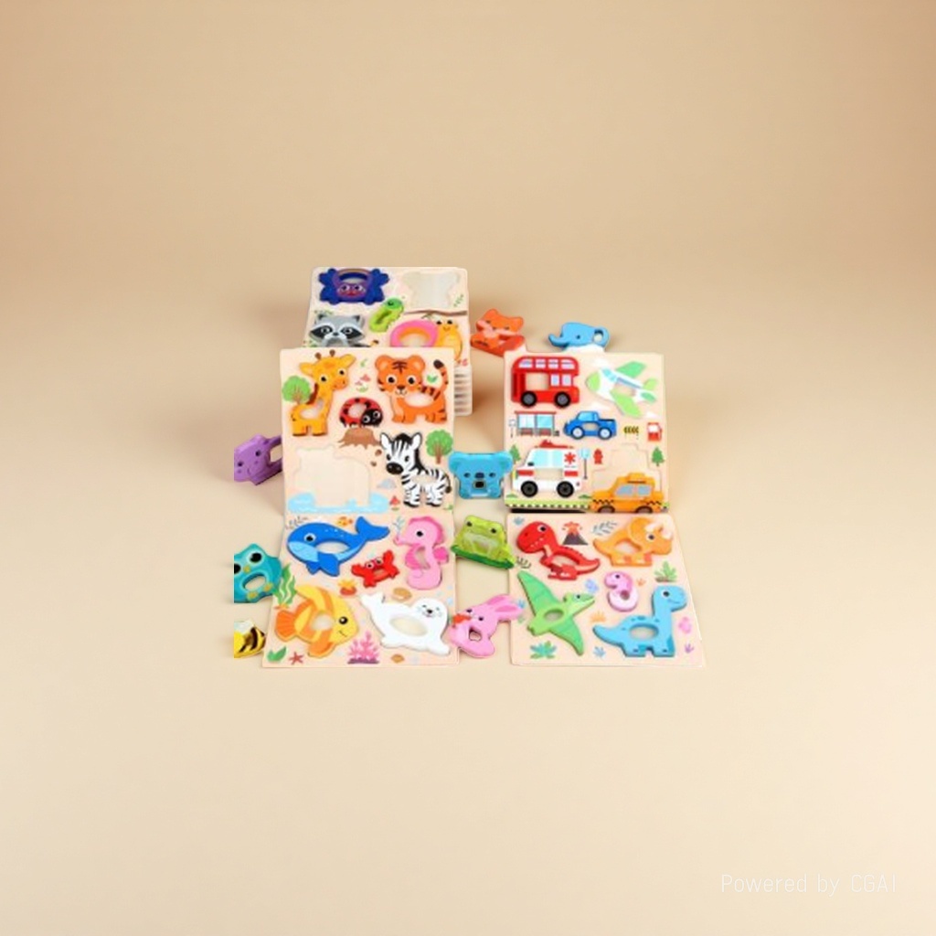 High-quality cartoon board hand-grabbed jigsaw puzzle, land animals, traffic dinosaurs, Marine creatures, baby picture recognition, early education and intelligence jigsaw puzzle toys Specification image