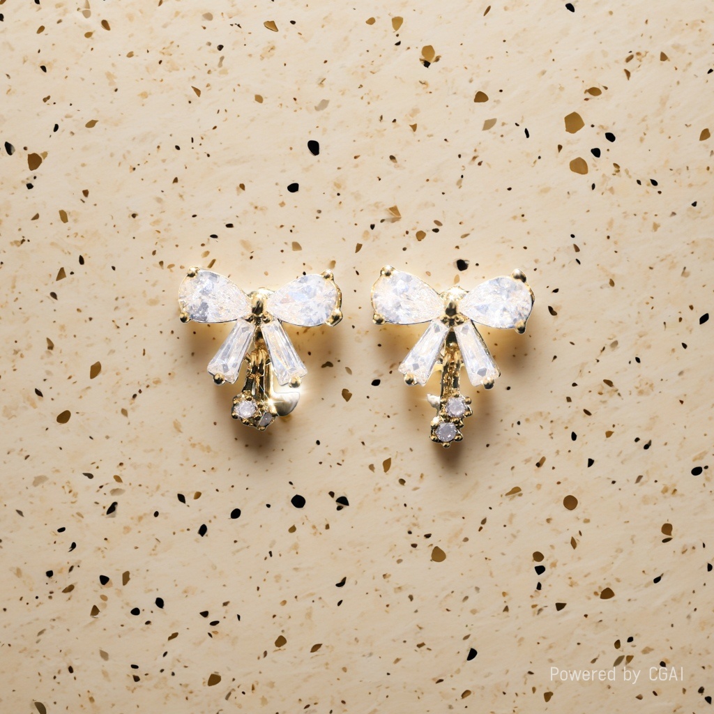 Xuhui brand copper-plated real gold and zircon inlaid stylish bow commuter ear clips and earrings