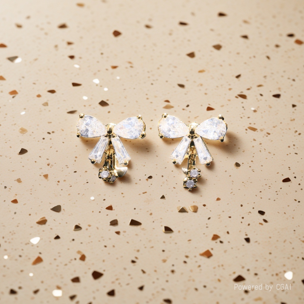 Xuhui brand copper-plated real gold and zircon inlaid stylish bow commuter ear clips and earrings Application Scenario