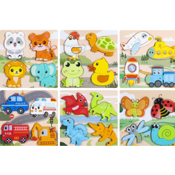 Wooden cartoon three-dimensional jigsaw puzzles for animals, dinosaurs, insects, engineering vehicles, traffic, poultry, babies, hand-held grabbers, children's early education and intelligence toys Specification image