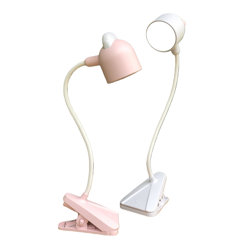 Cool Light Jiuliang pink and white clip-on reading desk lamp, eye-protecting magnifying glass desk lamp for study Item Picture