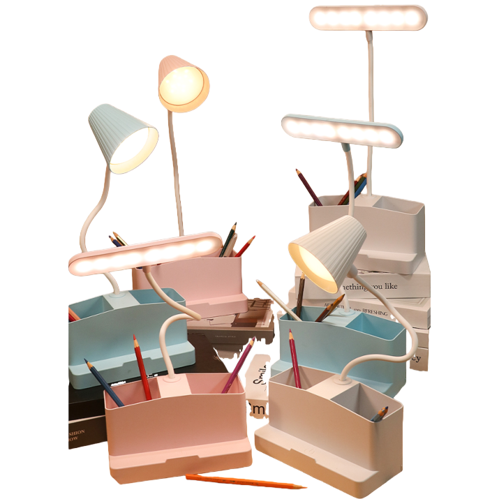Jiuliang Cool Lamp Reading Desk Lamp, eye-protecting colored desk Lamp with stationery storage box and magnifying glass function Item Picture