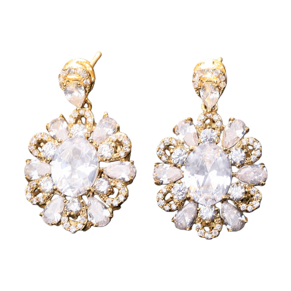 New copper-plated real gold inlaid zircon S925 silver needle luxurious and elegant stud earrings Item Picture