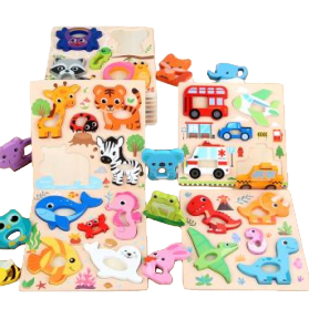 High-quality cartoon board hand-grabbed jigsaw puzzle, land animals, traffic dinosaurs, Marine creatures, baby picture recognition, early education and intelligence jigsaw puzzle toys Item Picture