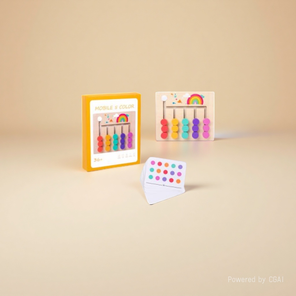 Five-color movement wooden logic game, rainbow color slider matching, 18 problem cards, baby thinking training, early education and intelligence board game