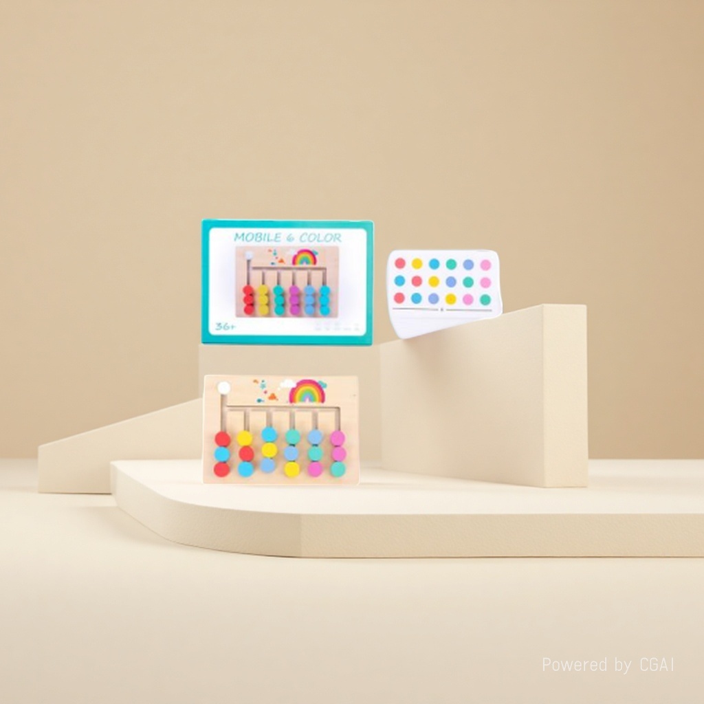 Six-color movement wooden logic game, six-color bead slider matching 18 double-sided question cards, children's thinking training, early education and intelligence board game Specification image