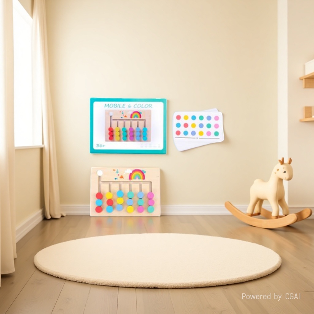 Six-color movement wooden logic game, six-color bead slider matching 18 double-sided question cards, children's thinking training, early education and intelligence board game details Picture