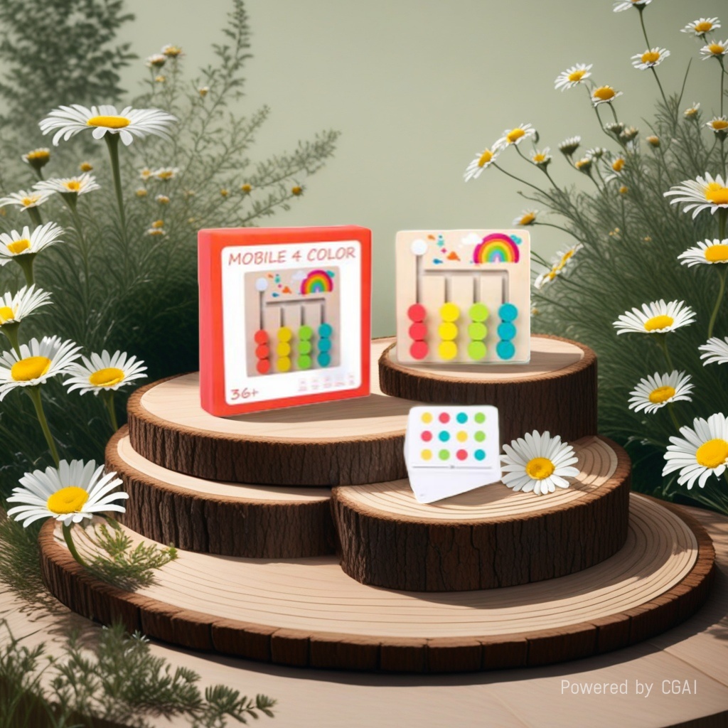 Four-color wooden logic game, four-track colored bead slider matching, 18 double-sided question cards, children's thinking early education and intelligence board game Application Scenario