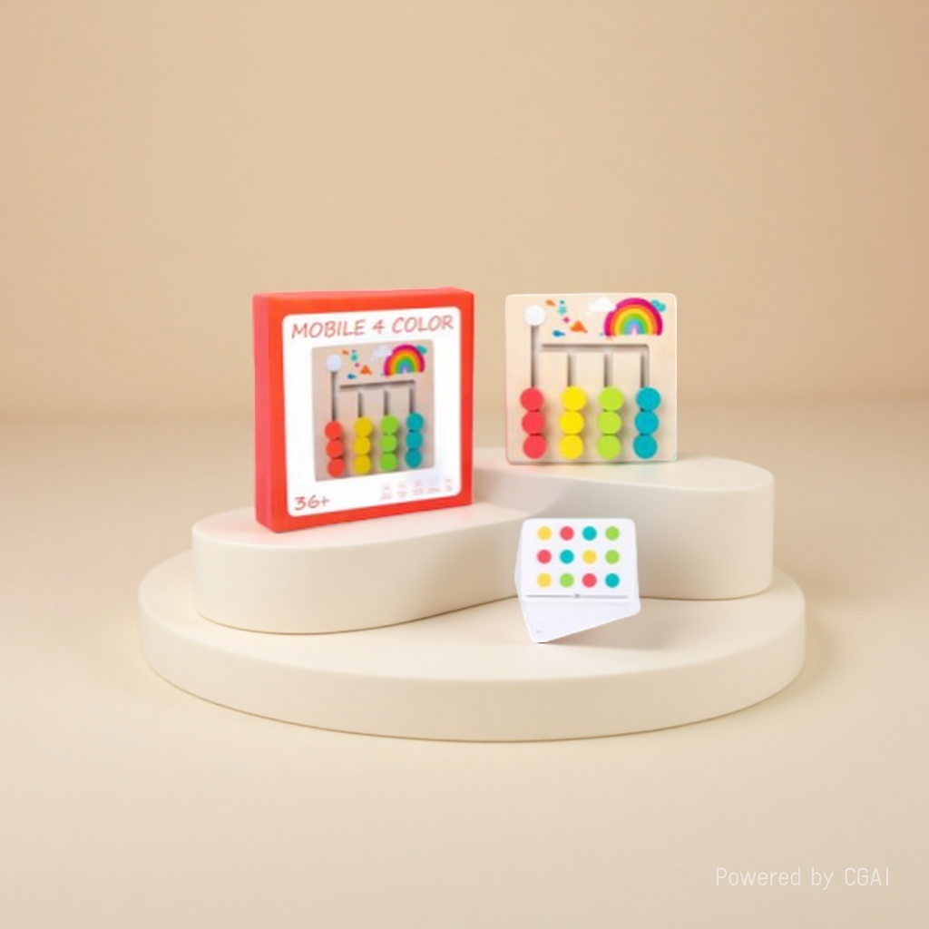 Four-color wooden logic game, four-track colored bead slider matching, 18 double-sided question cards, children's thinking early education and intelligence board game Specification image
