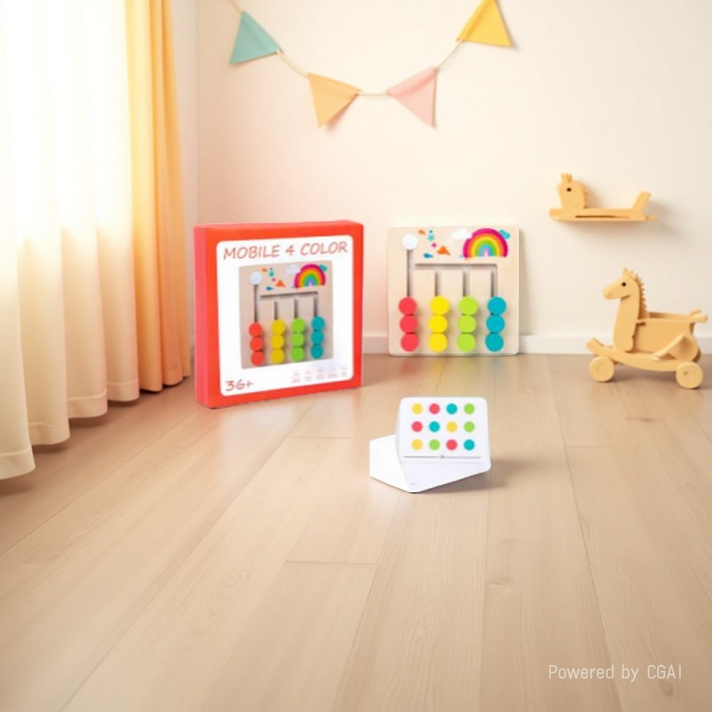 Four-color wooden logic game, four-track colored bead slider matching, 18 double-sided question cards, children's thinking early education and intelligence board game details Picture