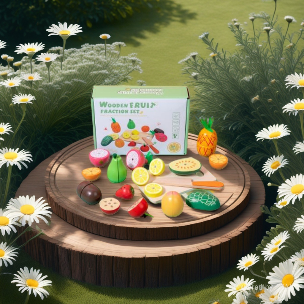 Wooden magnetic fruit cutter set Score recognition Fruit and vegetable cutter Watch baby Kitchen Play house early education and intelligence toy Specification image