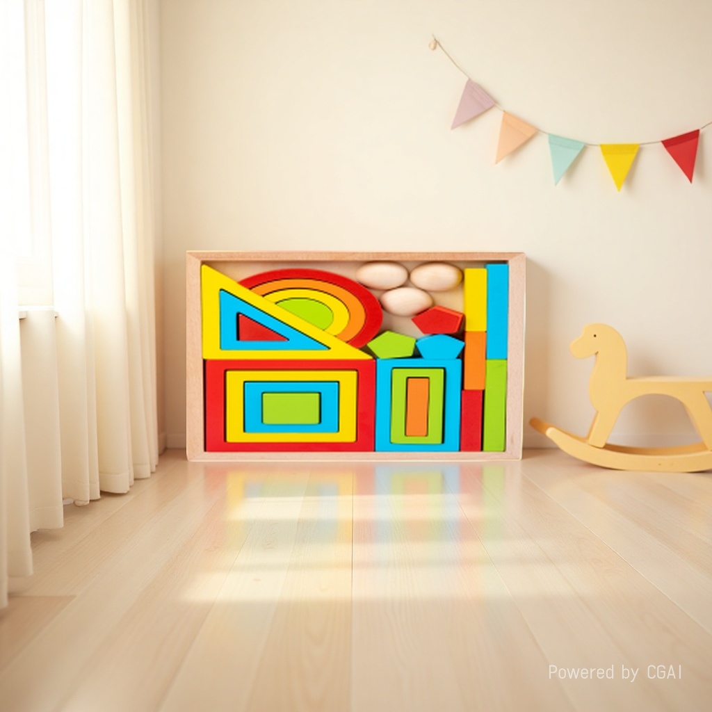 Rainbow geometric nested building blocks, triangular, semi-circular, square, long strip, and various shapes, baby graphic and color recognition early education board toys