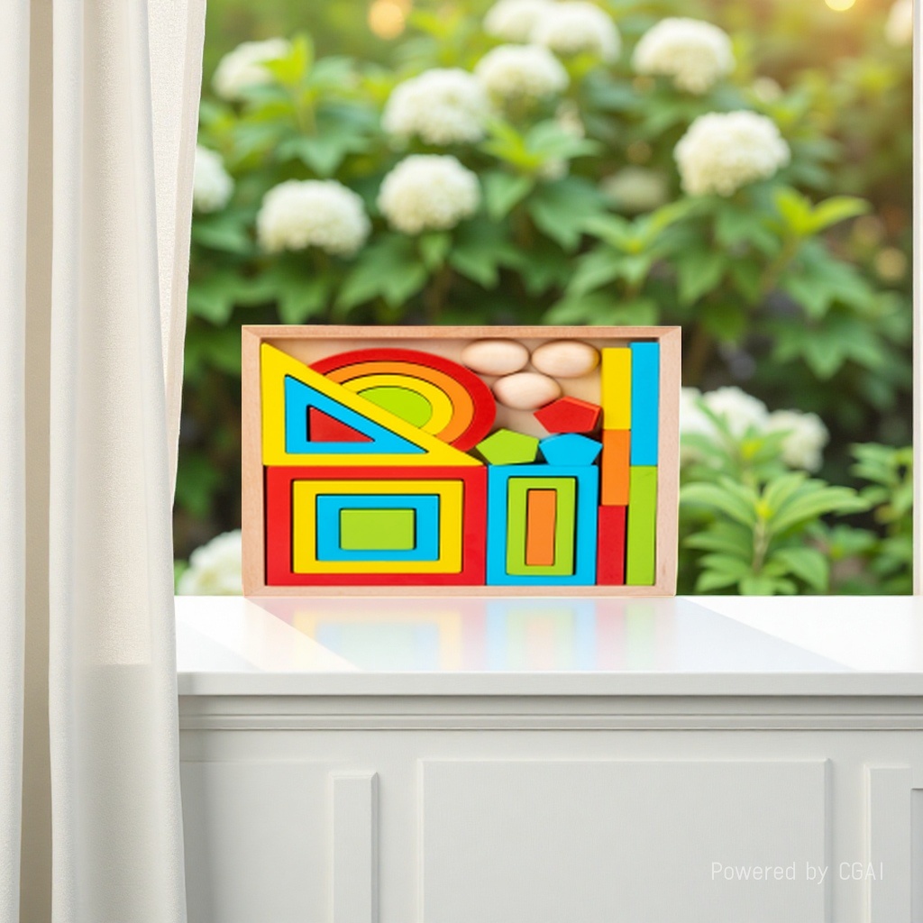 Rainbow geometric nested building blocks, triangular, semi-circular, square, long strip, and various shapes, baby graphic and color recognition early education board toys Specification image