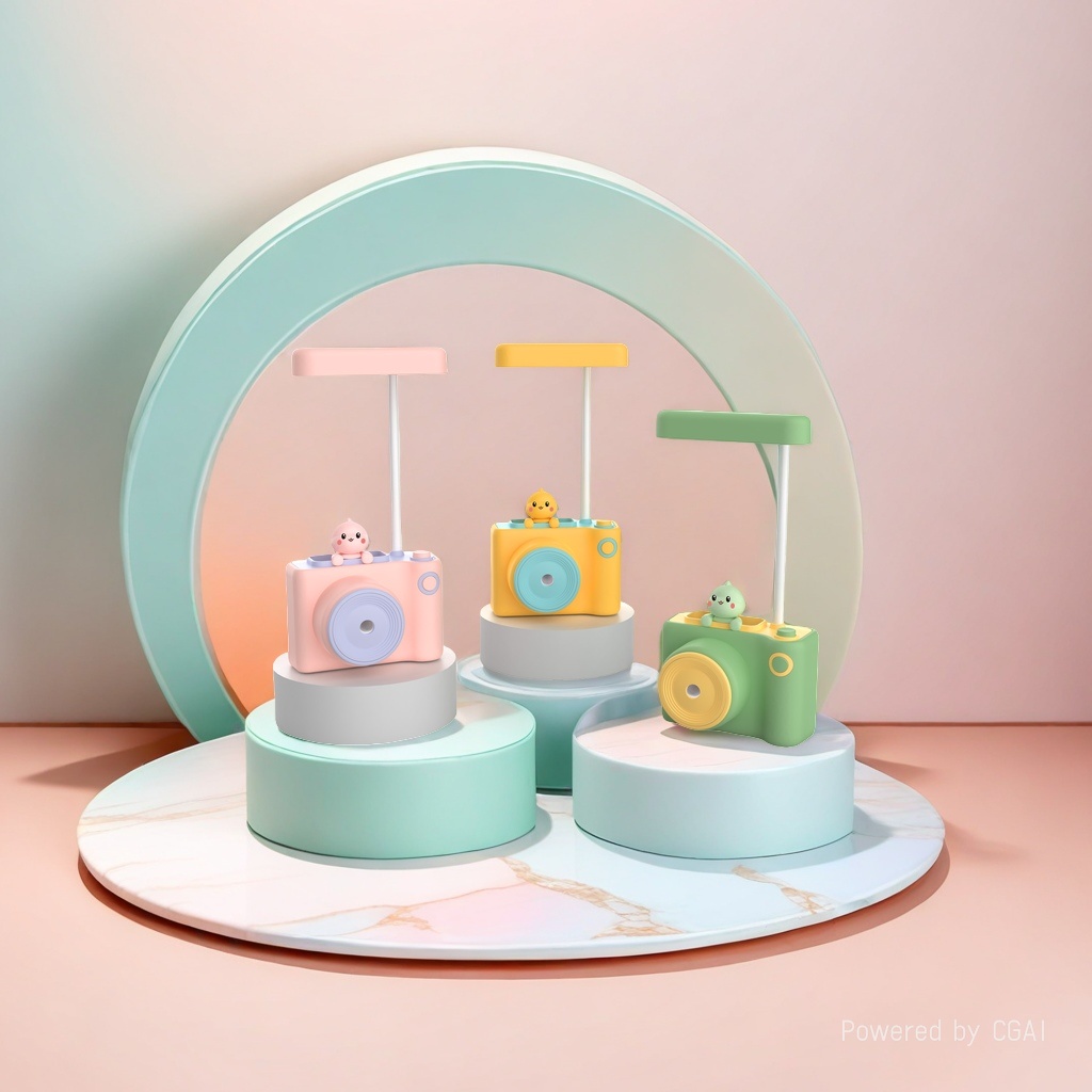 A colorful cartoon camera-shaped decorative table lamp with a pen holder for storing pencil sharpeners details Picture