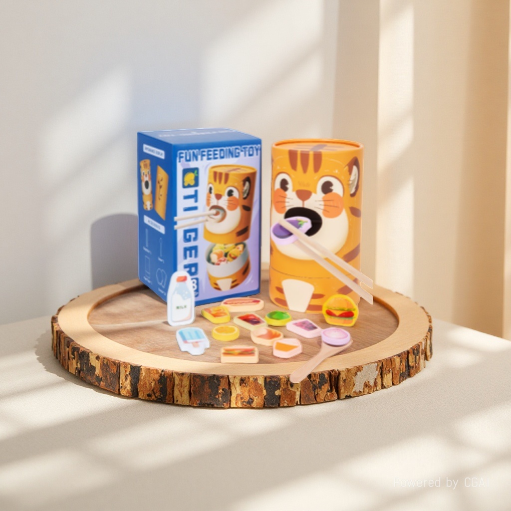 Tiger FEEDING Chopstick Wooden TOY FUN FEEDING TOY, simulated food, wooden chips, baby practice chopsticks, fine motor skills, role-playing and intelligence toy Application Scenario