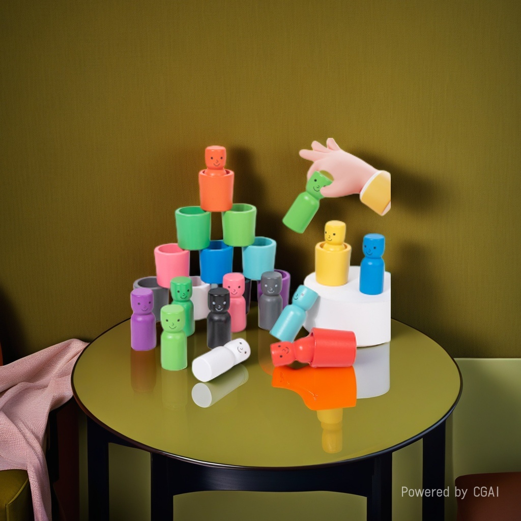 Rainbow Little Person set Cup Balanced Stacking Fun Multi-color little person sleeve stacking baby color cognition concentration early education wooden toy Application Scenario
