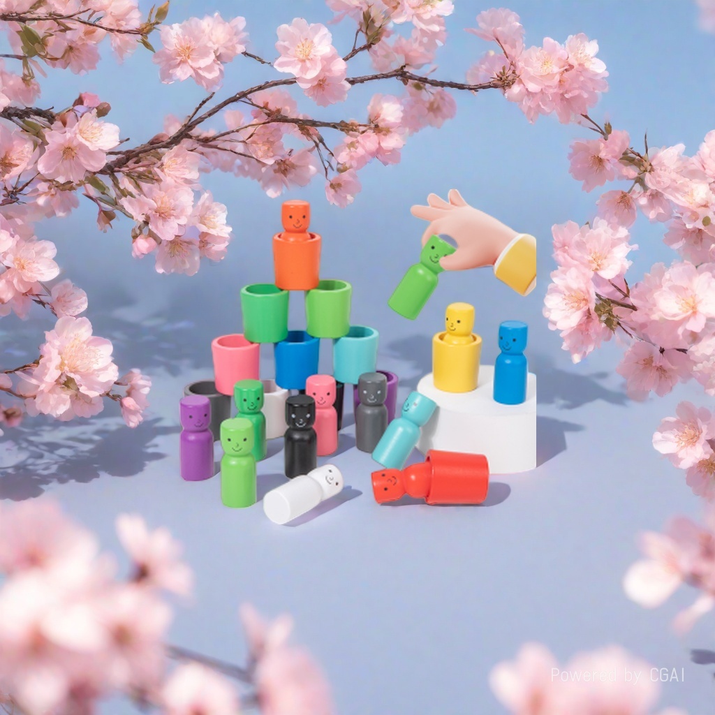 Rainbow Little Person set Cup Balanced Stacking Fun Multi-color little person sleeve stacking baby color cognition concentration early education wooden toy