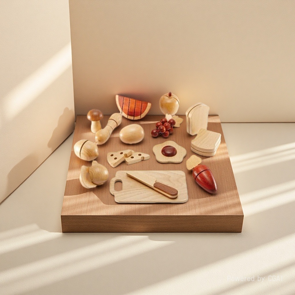 Unpainted solid wood fruit and vegetable Cutter 30-piece set, solid wood fruit and vegetable bread cutter set, baby kitchen House play and educational toys Application Scenario