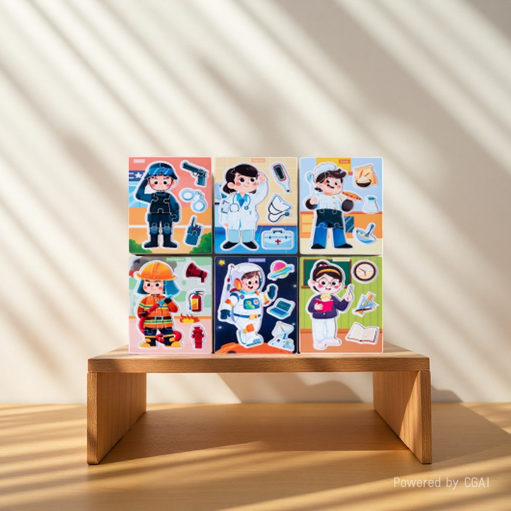 A multi-profession character wooden panel for six major profession cognition, a social enlightenment drawing teaching aid for children over 3 years old Application Scenario