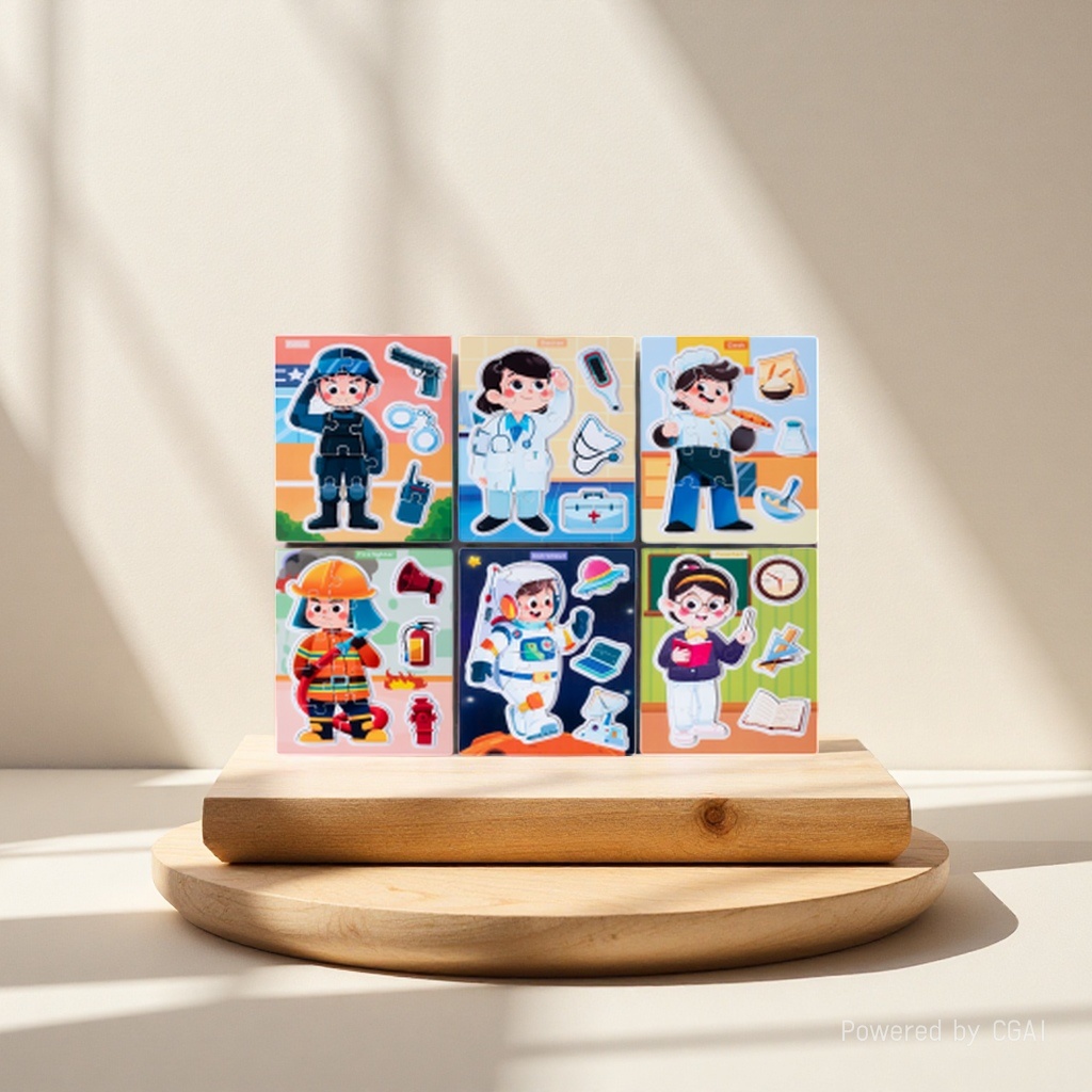 A multi-profession character wooden panel for six major profession cognition, a social enlightenment drawing teaching aid for children over 3 years old Specification image