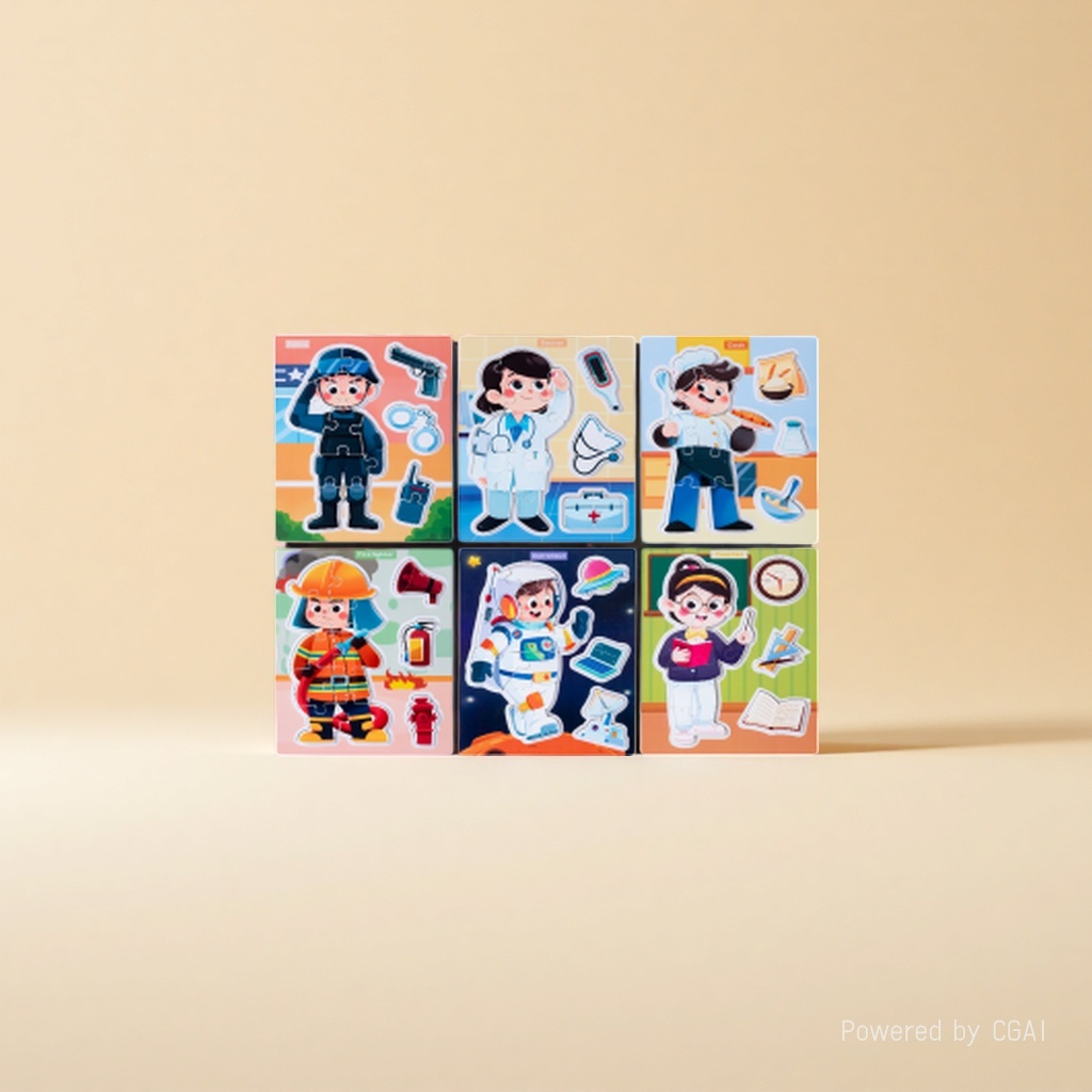 A multi-profession character wooden panel for six major profession cognition, a social enlightenment drawing teaching aid for children over 3 years old details Picture