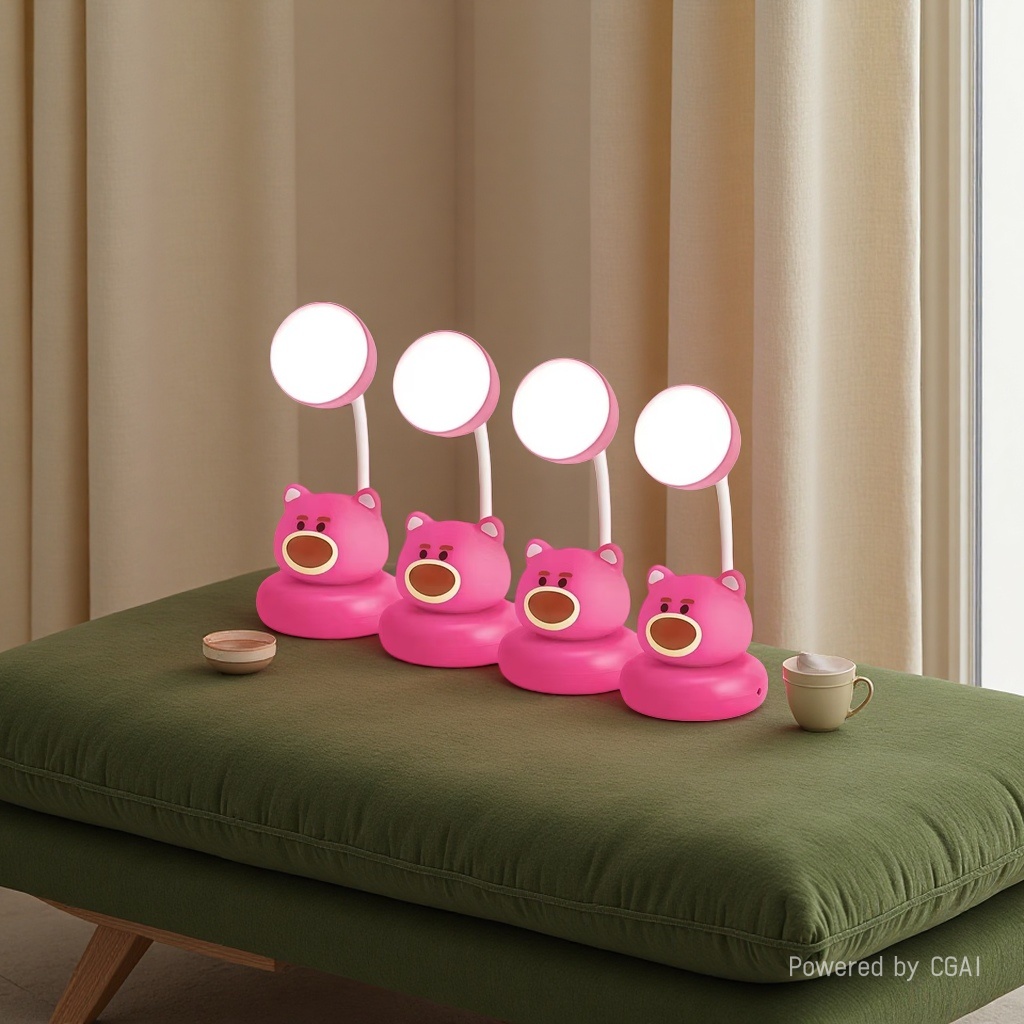 Jiuliang Cool Cool Lamp Pink Cartoon Bear Reading Desk Lamp, eye-protecting magnifying Glass Desk lamp for study details Picture