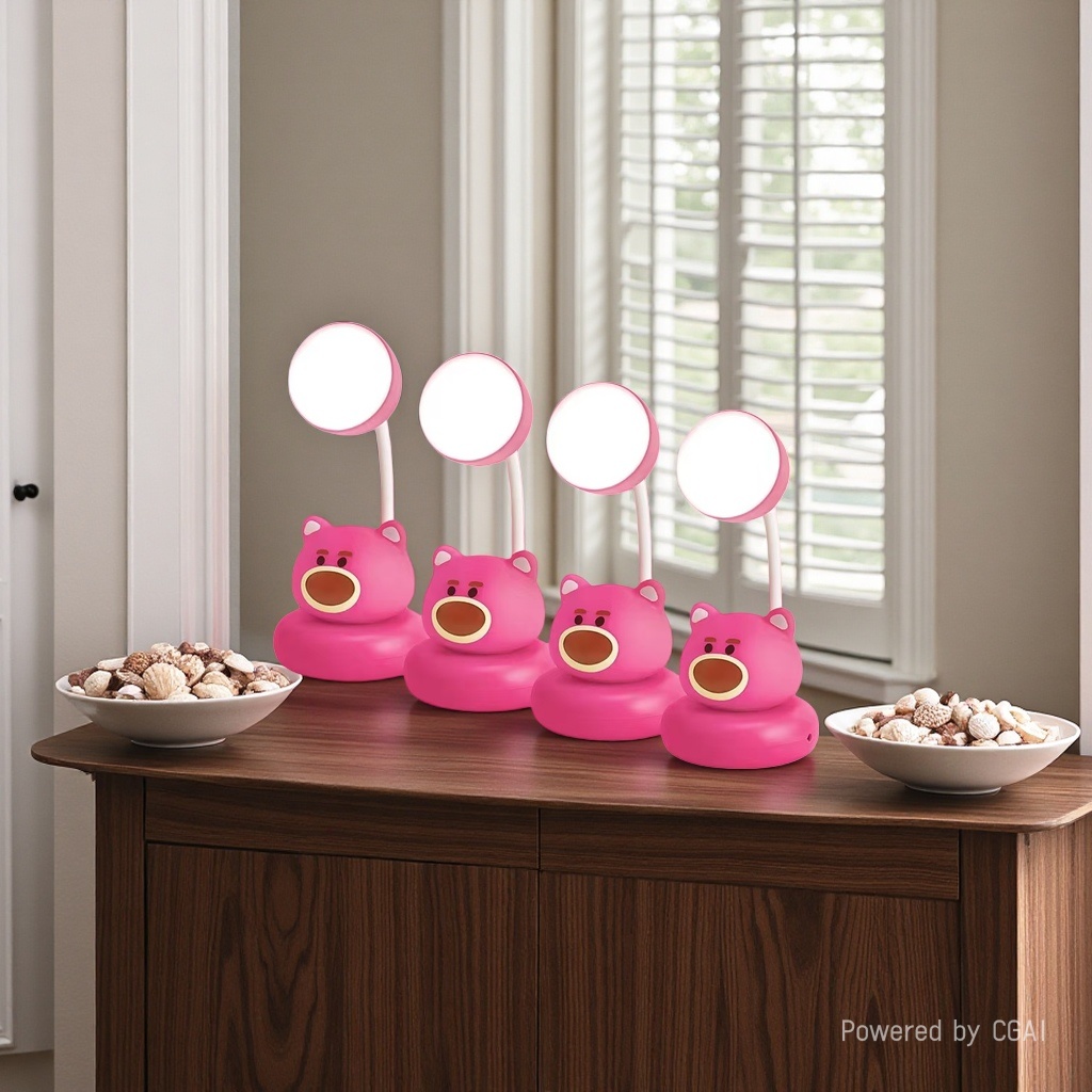 Jiuliang Cool Cool Lamp Pink Cartoon Bear Reading Desk Lamp, eye-protecting magnifying Glass Desk lamp for study Specification image