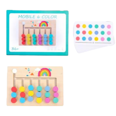 Six-color movement wooden logic game, six-color bead slider matching 18 double-sided question cards, children's thinking training, early education and intelligence board game Item Picture