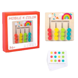 Four-color wooden logic game, four-track colored bead slider matching, 18 double-sided question cards, children's thinking early education and intelligence board game Item Picture