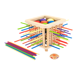 Square ball roller wooden board game, colorful stick draw fun, balanced challenge, baby concentration, parent-child interactive educational toy Item Picture