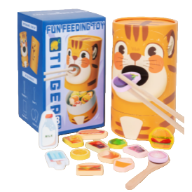 Tiger FEEDING Chopstick Wooden TOY FUN FEEDING TOY, simulated food, wooden chips, baby practice chopsticks, fine motor skills, role-playing and intelligence toy Item Picture