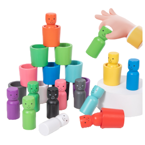 Rainbow Little Person set Cup Balanced Stacking Fun Multi-color little person sleeve stacking baby color cognition concentration early education wooden toy Item Picture