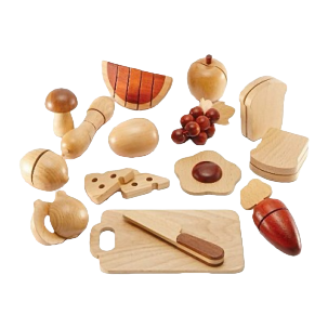 Unpainted solid wood fruit and vegetable Cutter 30-piece set, solid wood fruit and vegetable bread cutter set, baby kitchen House play and educational toys Item Picture