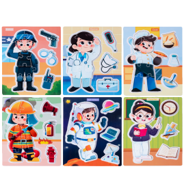 A multi-profession character wooden panel for six major profession cognition, a social enlightenment drawing teaching aid for children over 3 years old Item Picture