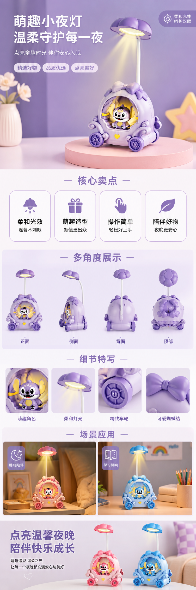高颜值简约卡通家居造型小台灯详情1