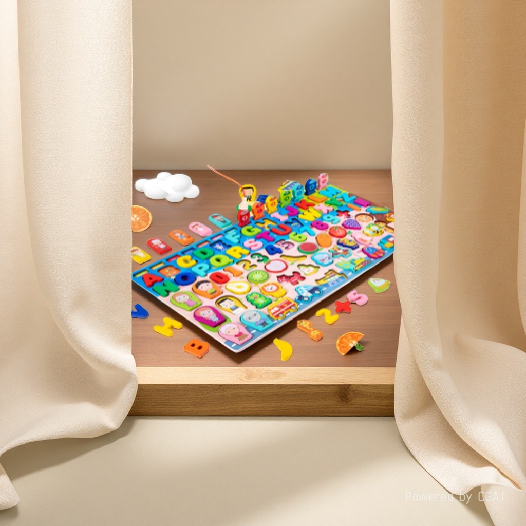 Five-in-one Magnetic Fishing Vietnamese Language Recognition board, Vietnamese alphabet, number, character, fruit and vegetable magnetic fishing matching, baby early education Wooden toy Application Scenario