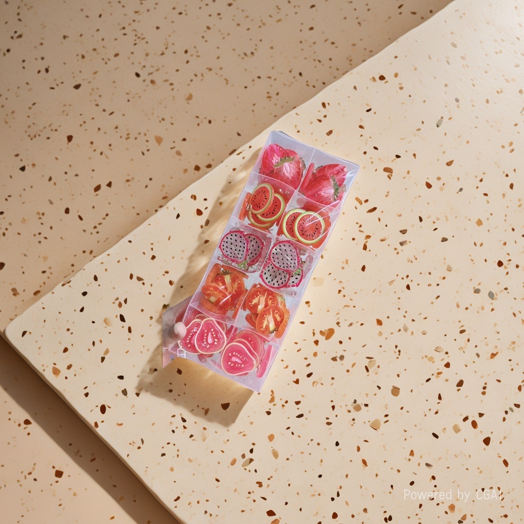 Transparent fruit-shaped pearl grab hair accessory in compartments box set Specification image