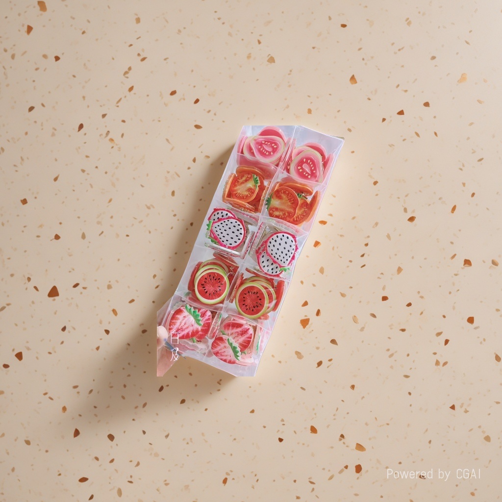 Transparent compartmentalized storage box with colorful fruit-shaped children's hairpins Specification image