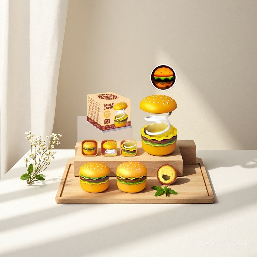 Cool Yellow hamburger shaped ceramic table lamp, handcrafted original wax melting lamp Specification image