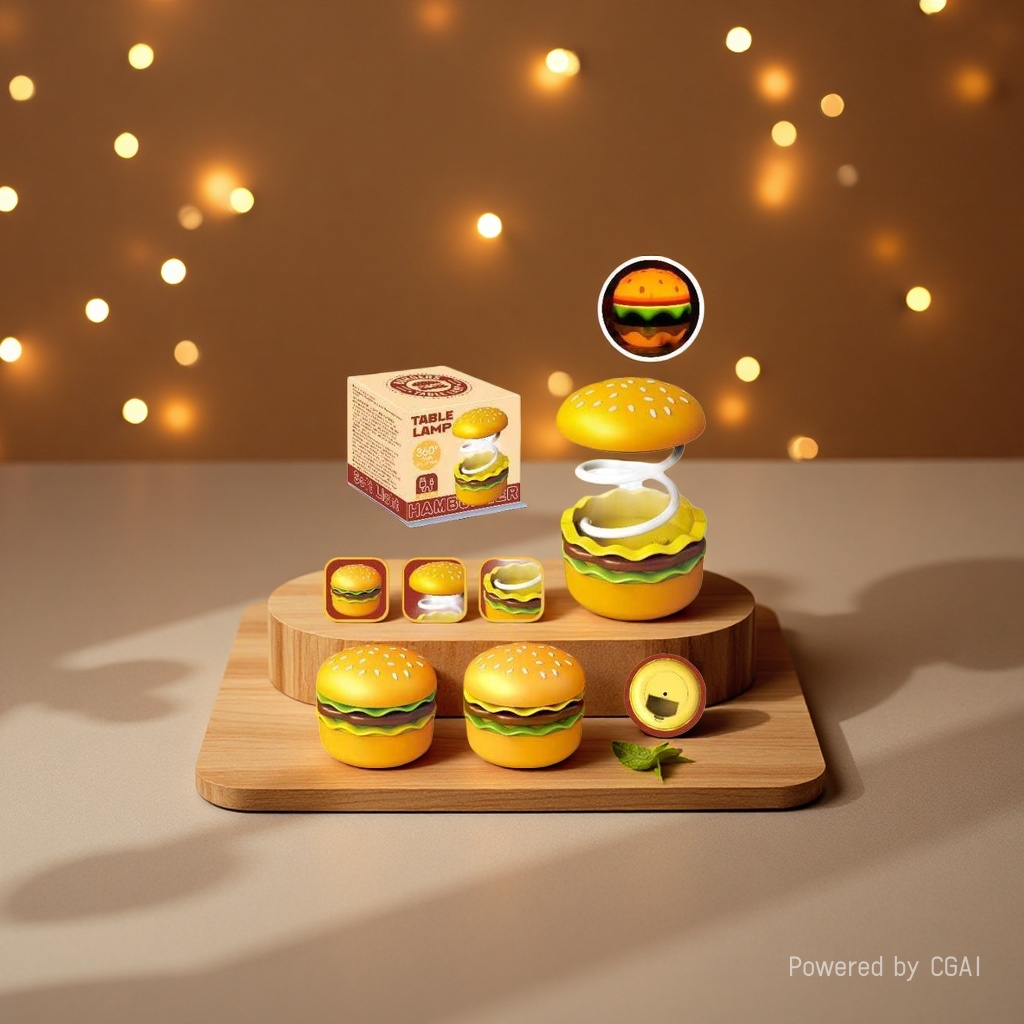 Cool Yellow hamburger shaped ceramic table lamp, handcrafted original wax melting lamp