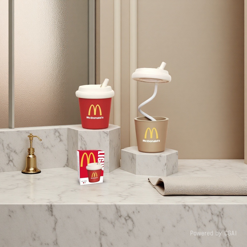 Cool red McDonald's cup-shaped ceramic table lamp, handcrafted original wax melting lamp Application Scenario