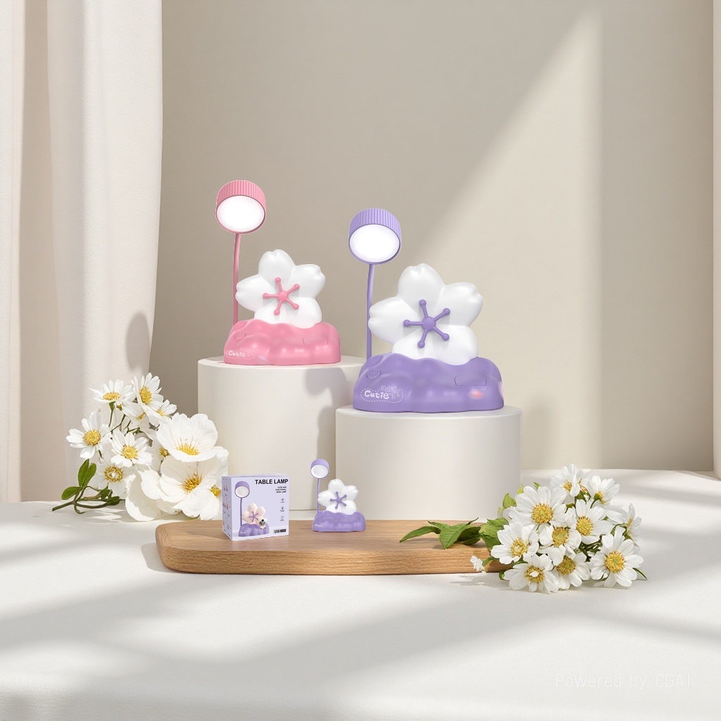 粉色樱花陶瓷直播补光灯 紫色樱花造型台灯 直播灯